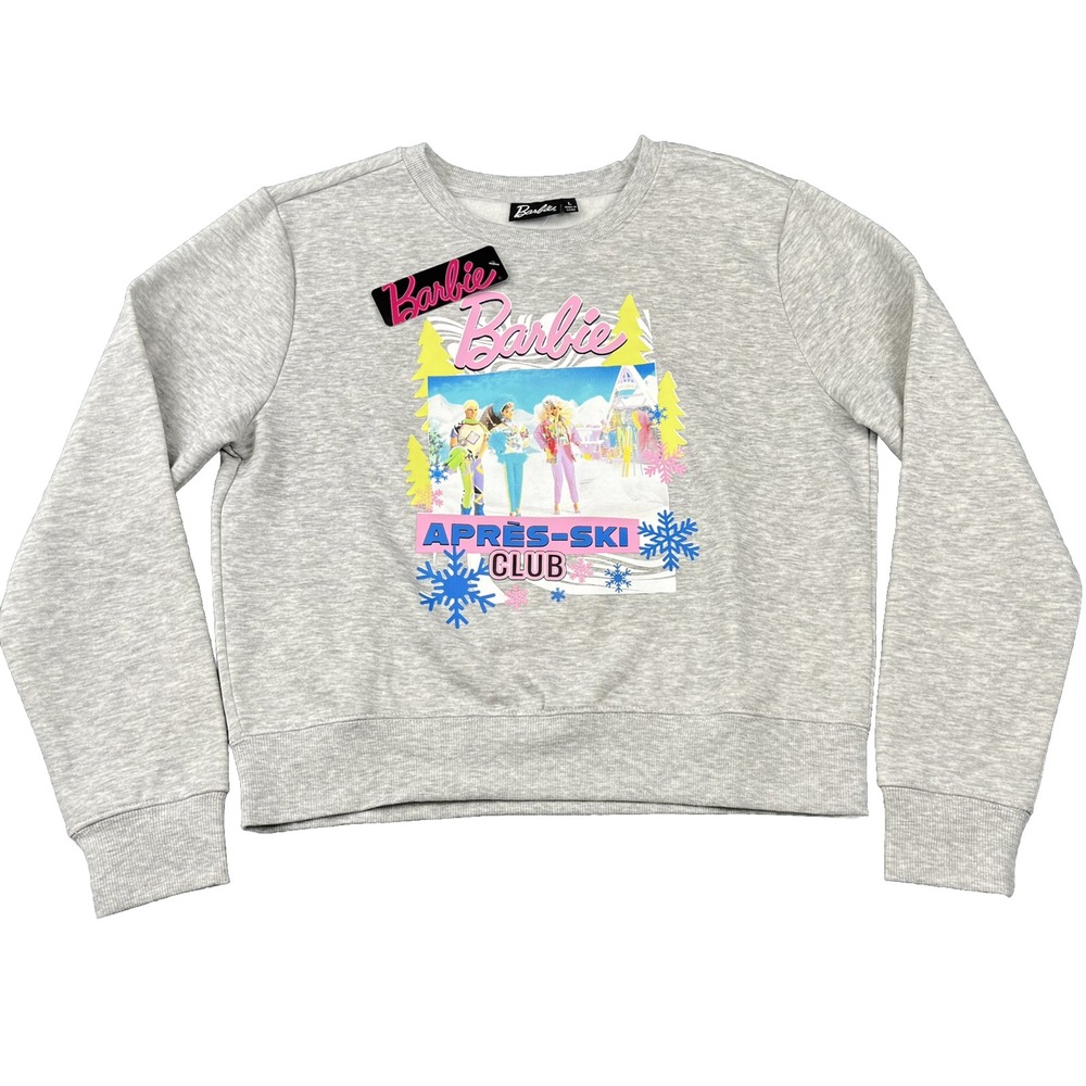 Barbie Sweatshirt Women L Grey Après-Ski Club Graphic Retro Winter Cozy Pullover